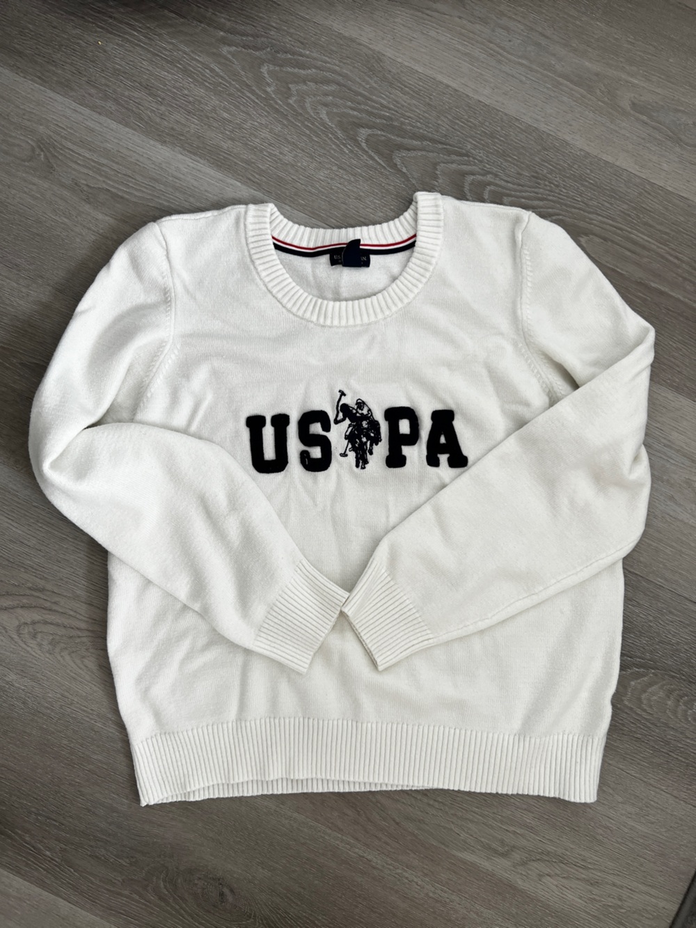 U.S. Polo Assn. White Crewneck Sweater with Black USPA Logo
